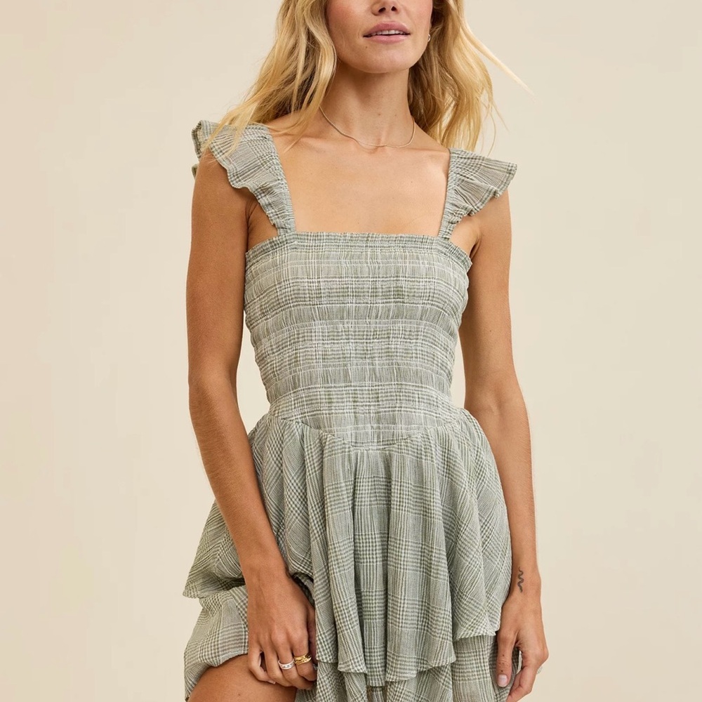 Aerie Green Plaid Ruffle Dress